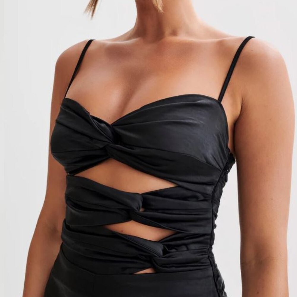 Meshki Elina Twist Satin Jumpsuit - Black